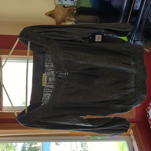Lucky Brand Charcoal Embroidered Blouse